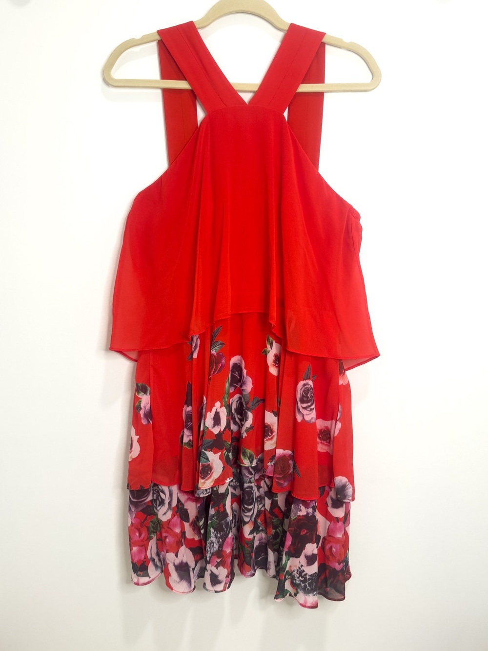 Badgley Mischka Tiered Floral Chiffon Fit Flare Dress Size 10 Occasion Cocktail